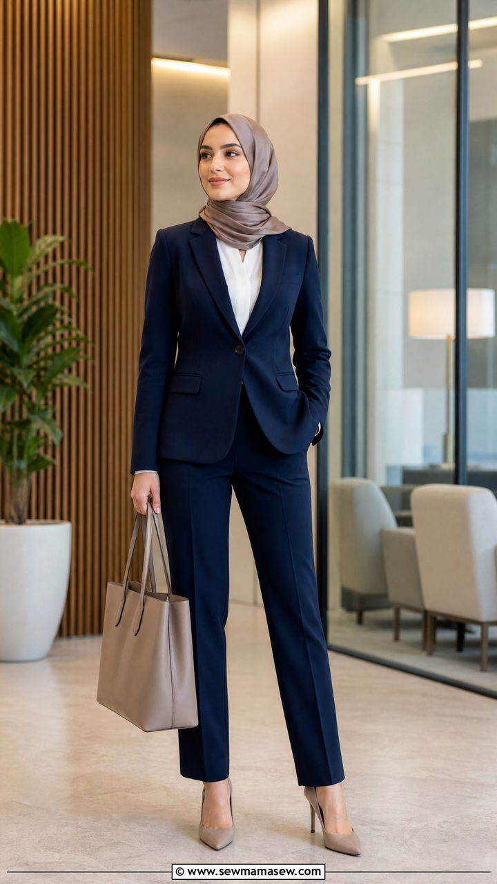 Blazer and tailored trousers hijab work look - 30 hijab outfit ideas