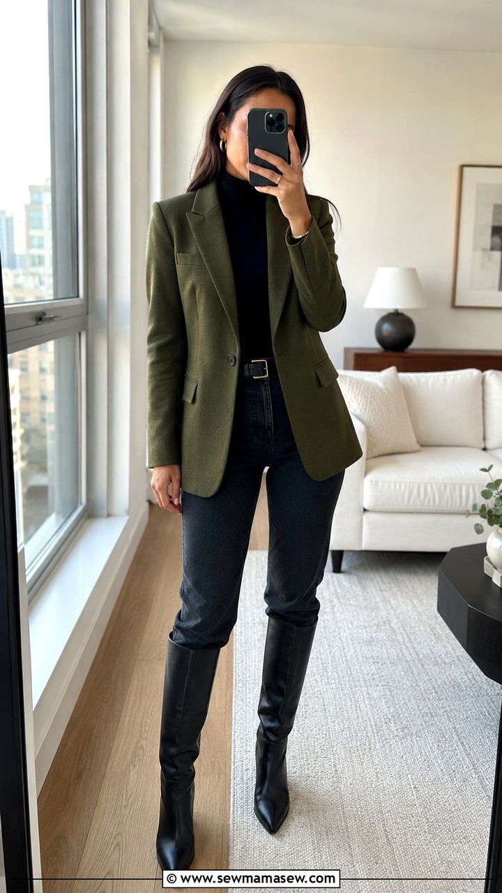 Blazer dark jeans and knee high boots outfit - 20 Quiet luxury outfit ideas Kate Middleton