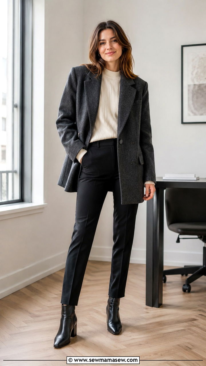 Blazer over a knit sweater and trousers - 30 Office outfits with blazer