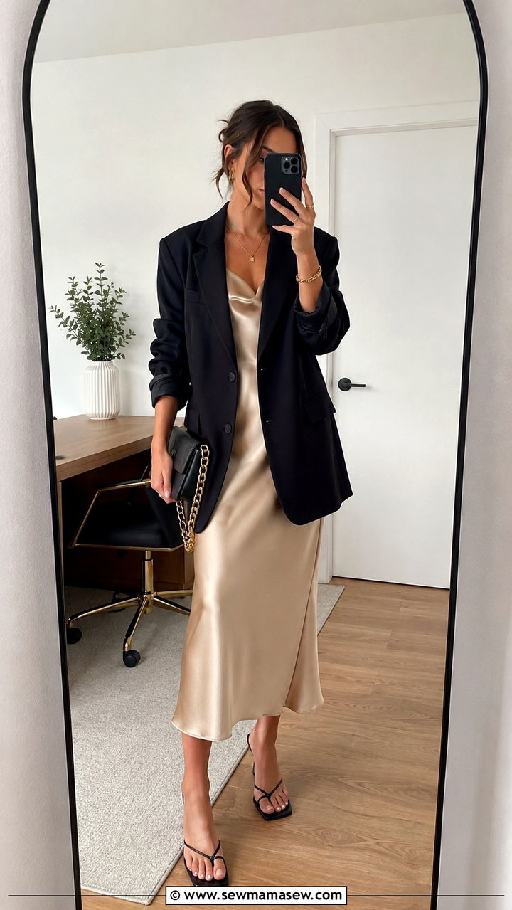 Blazer over a slip dress - 30 Office outfits with blazer