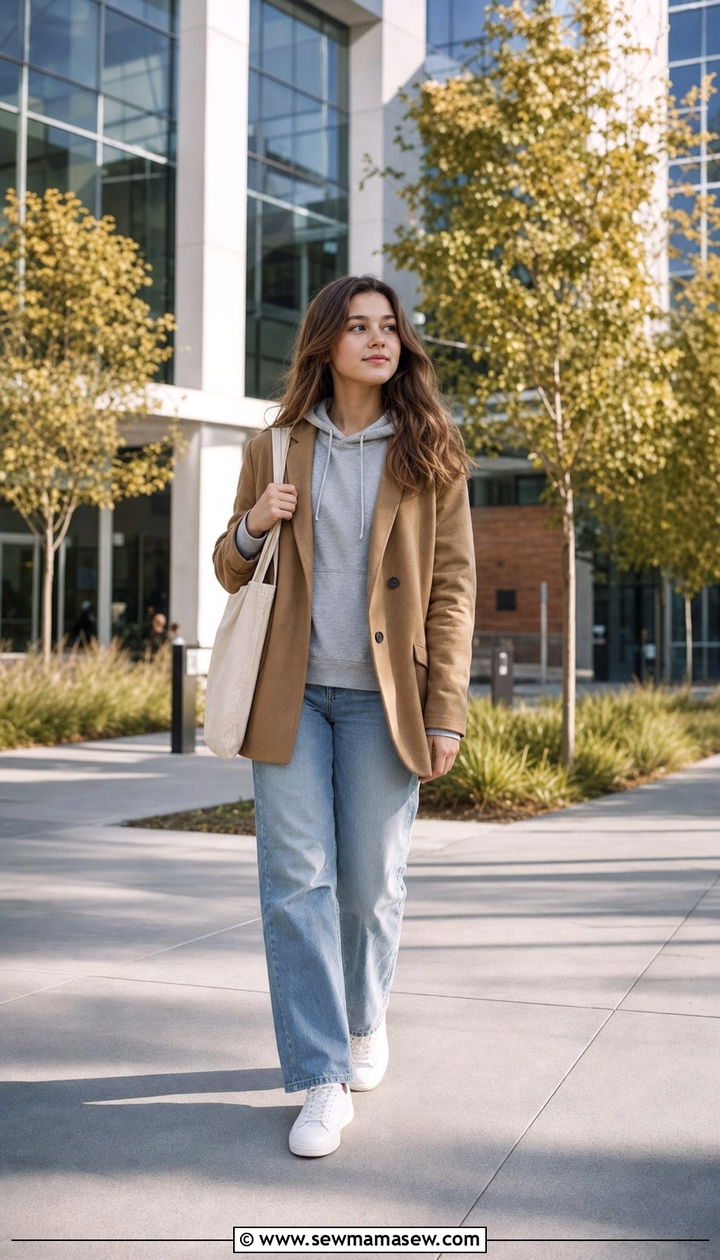 Blazer over hoodie with straight leg jeans - 25 Cute outfits for 15 year olds