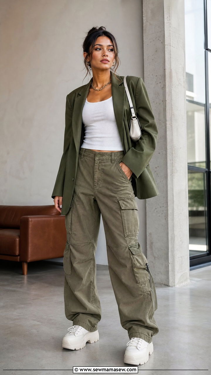 Blazer with Cargo Pants - 30 how to style blazer outfits