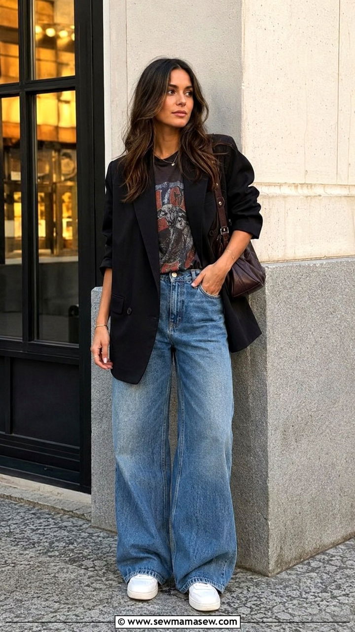 Blazer with Graphic Tee and Relaxed Jeans - 30 spring capsule wardrobe outfit ideas