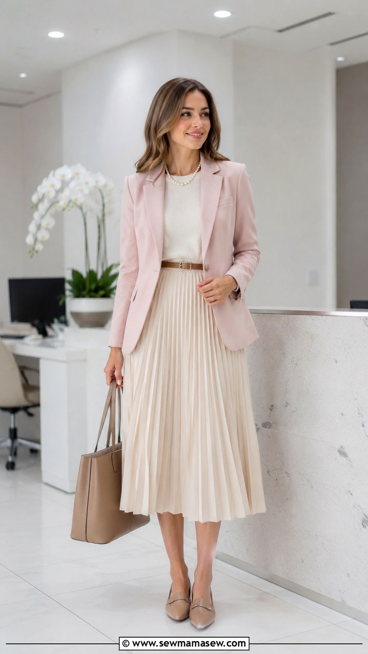 Blazer with Midi Pleated Skirt - 20 Preppy spring outfits