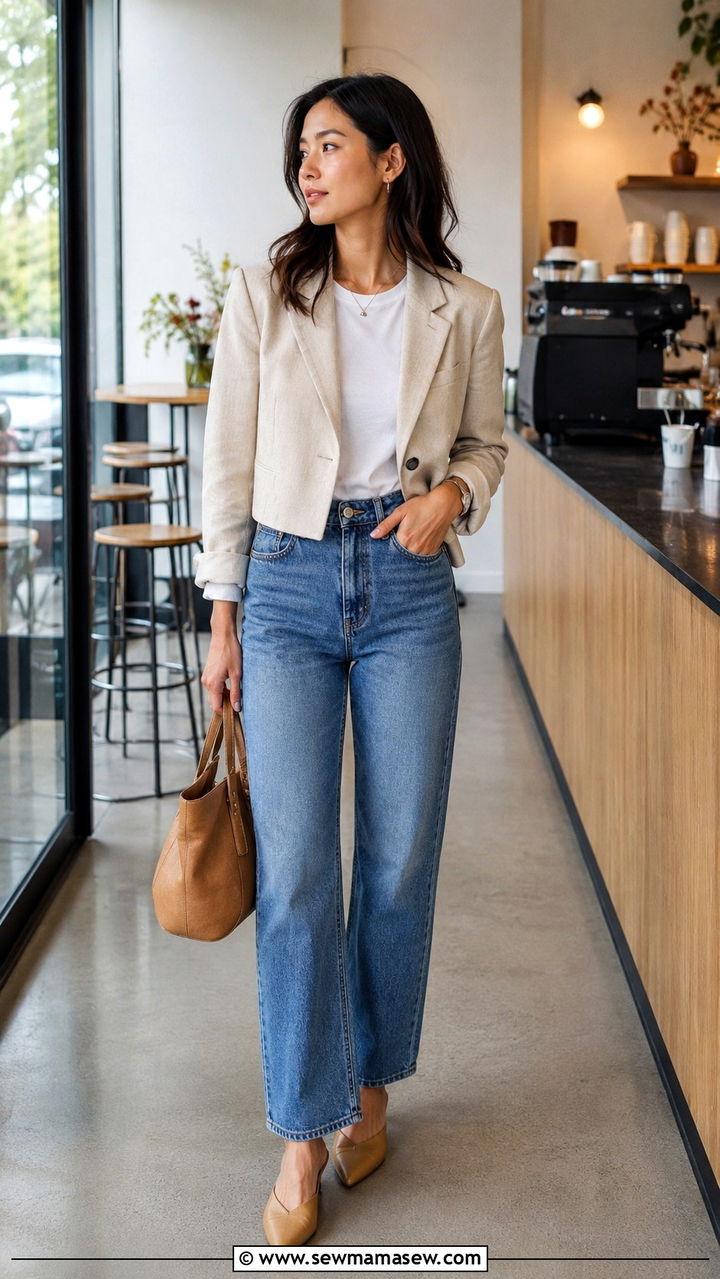 Blazer with Straight Leg Jeans - 20 Petite plus size outfit ideas 20