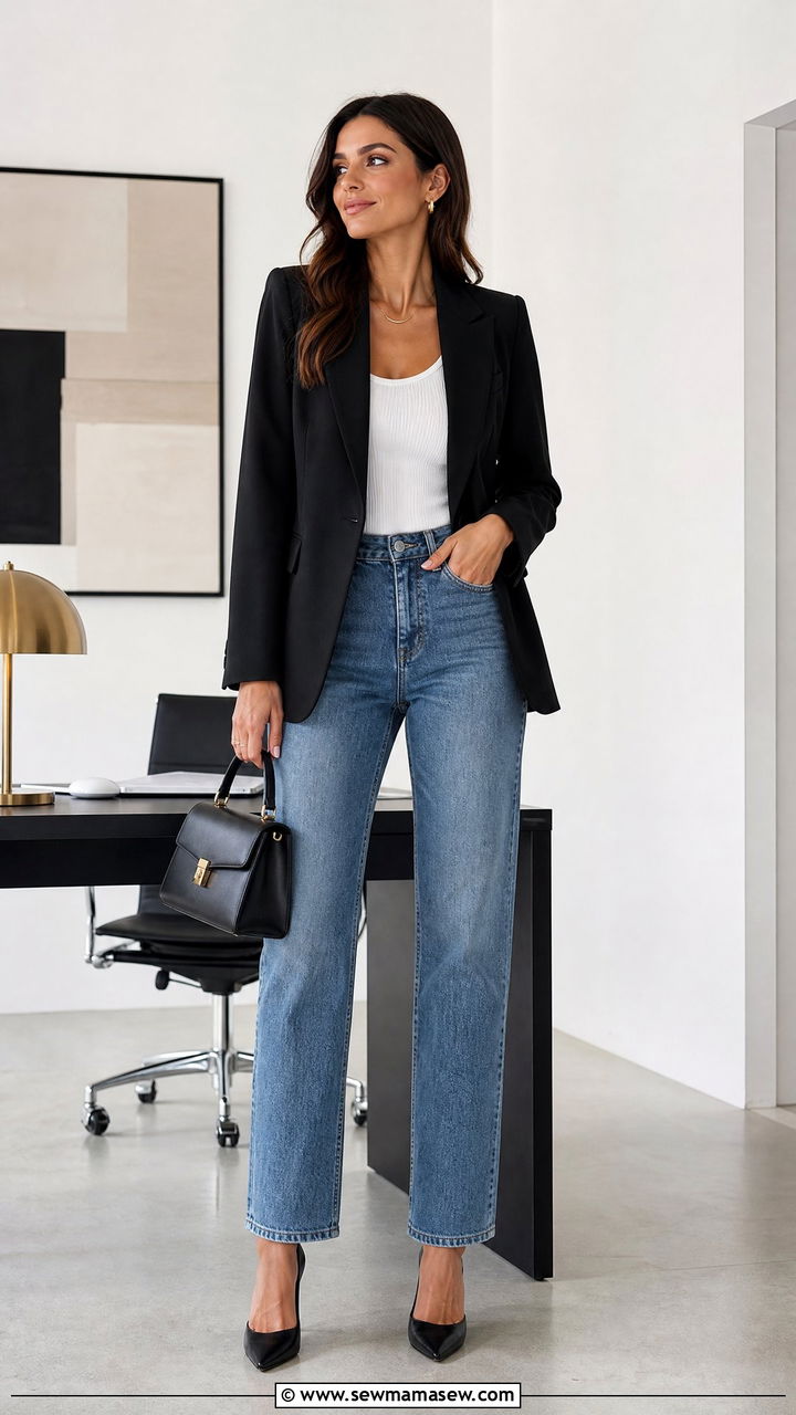 Blazer with Straight Leg Jeans Outfit - 25 chic straight leg jeans outfit ideas