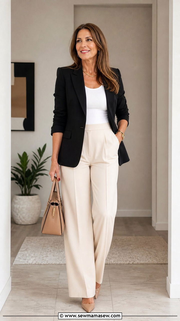 Blazer with Wide Leg Trousers - 35 Business casual outfits for women over 40