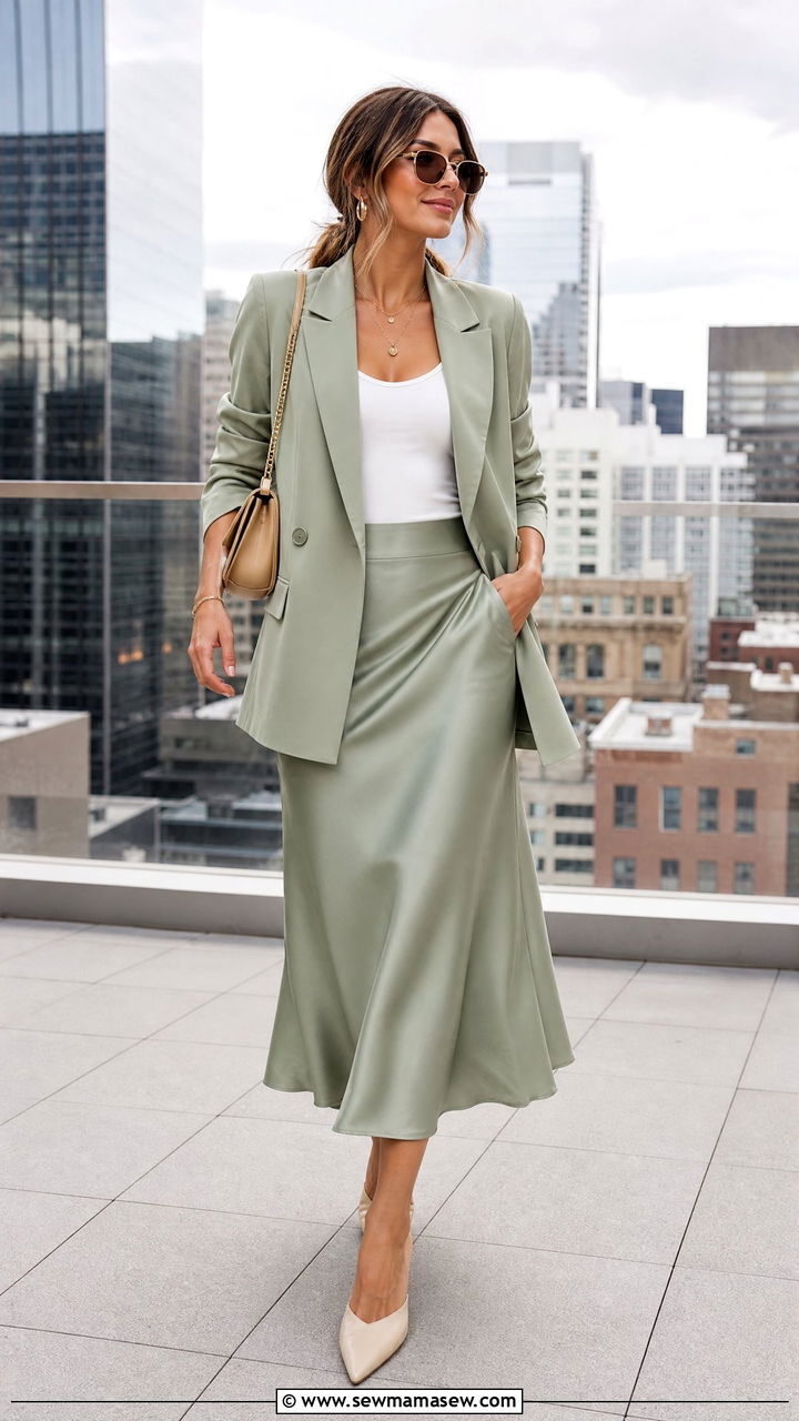 Blazer with a Midi Slip Skirt - 30 how to style blazer outfits