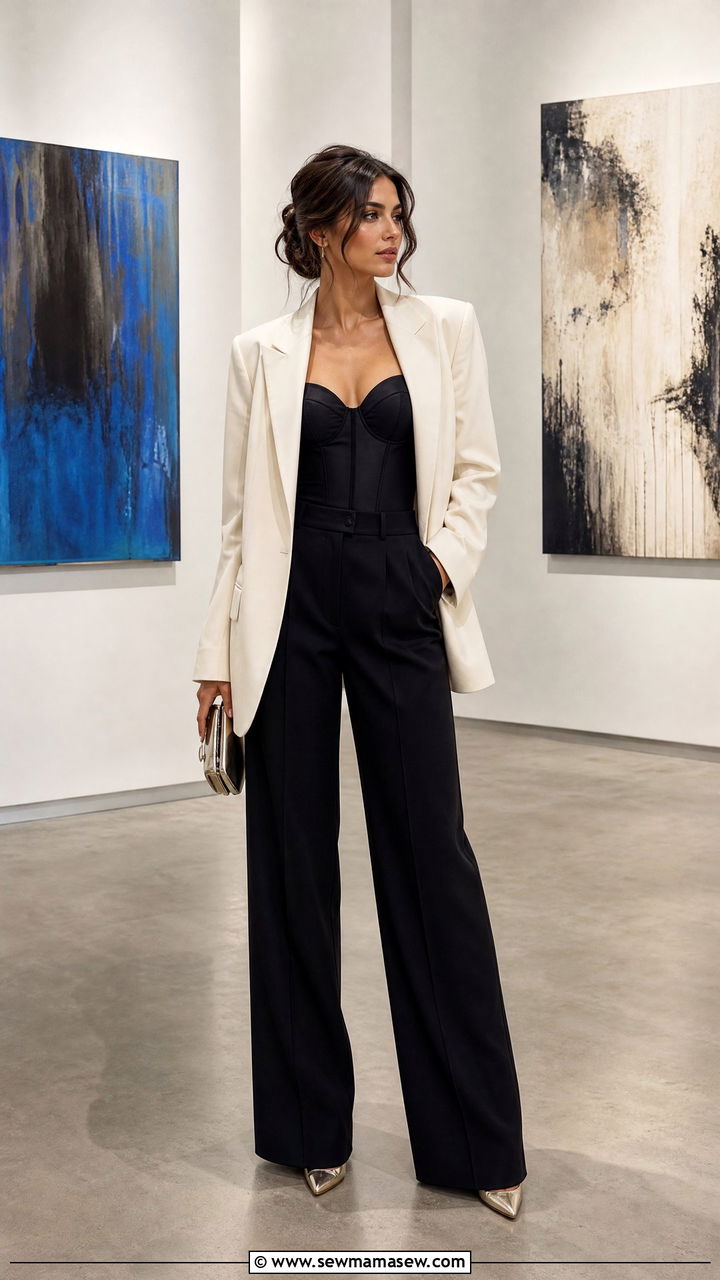Blazer with a corset top and tailored trousers - 35 how to style blazer