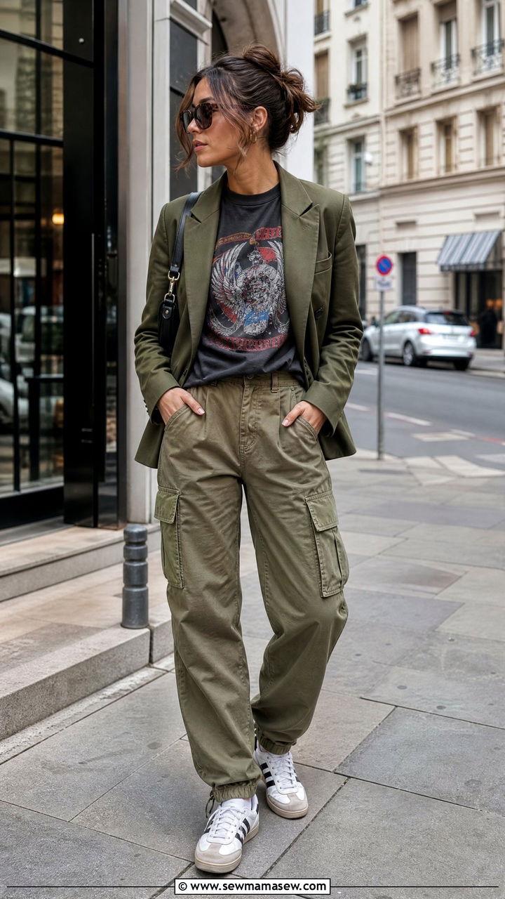 Blazer with a graphic tee and cargo pants - 35 how to style blazer