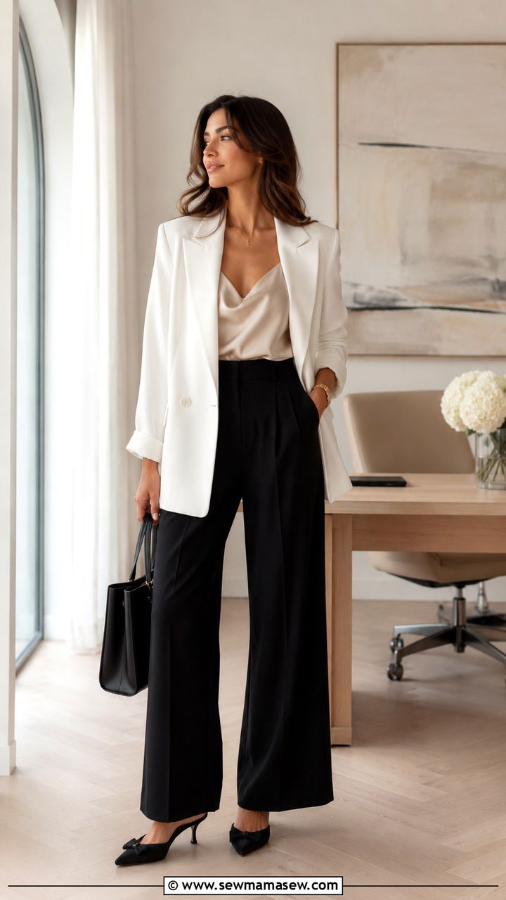 Blazer with a silk camisole and trousers - 30 Office outfits with blazer