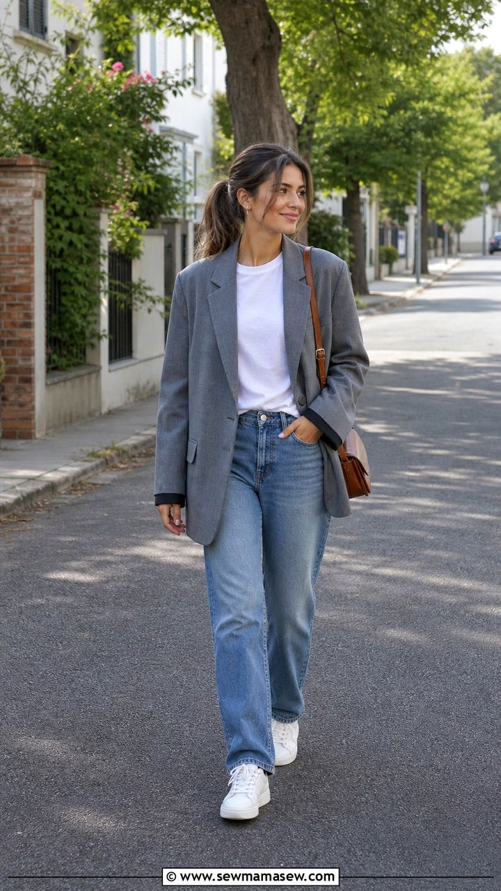 Blazer with a simple t shirt and relaxed jeans - 40 cute blazer outfits