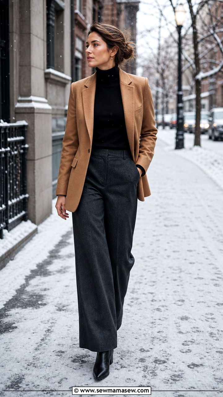Blazer with a turtleneck and wide leg trousers - 40 blazer outfits for women
