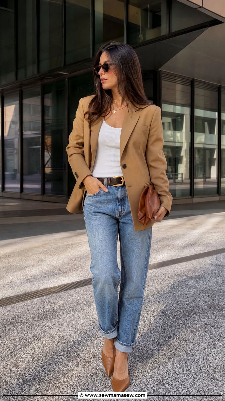 Blazer with boyfriend jeans and pointed mules - 25 casual Italy outfits