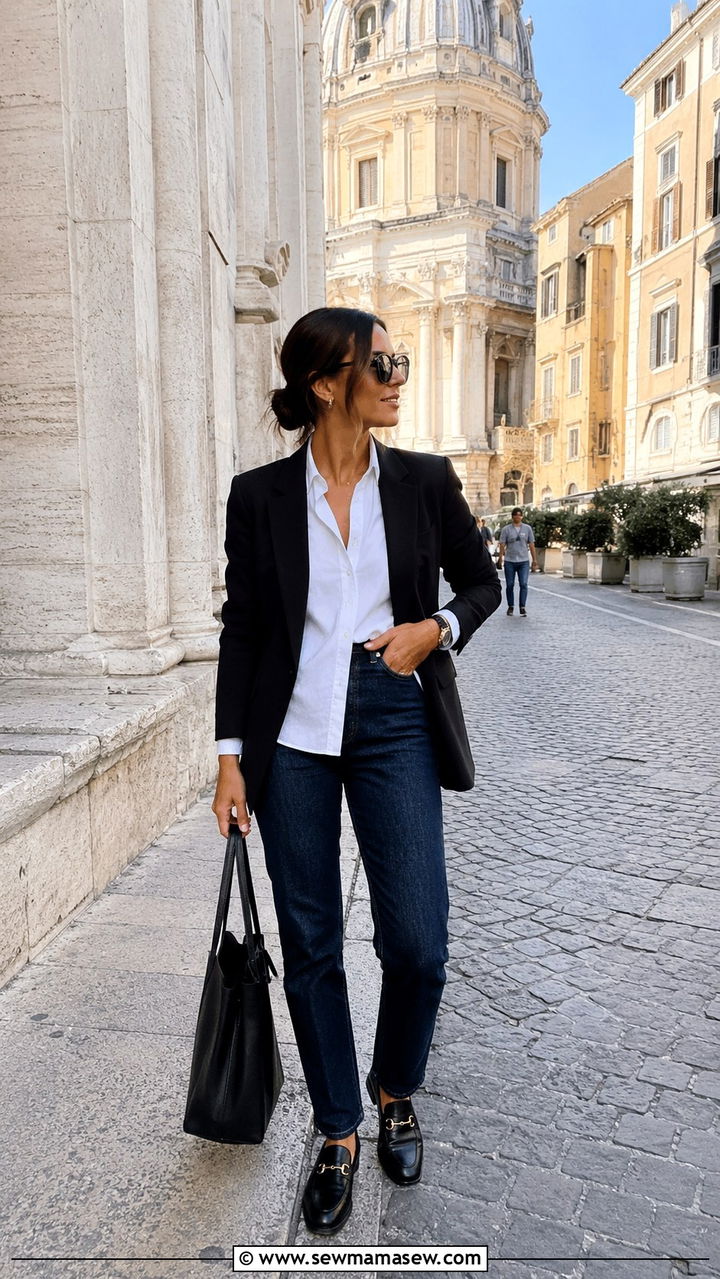 Blazer with dark jeans and loafers Rome outfit - 25 Rome outfit ideas