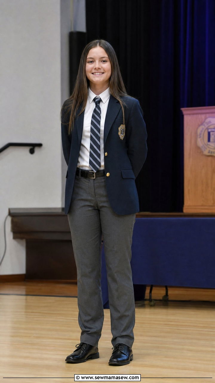 Blazer with dress shirt tie and trousers - 25 Catholic school outfit ideas teens