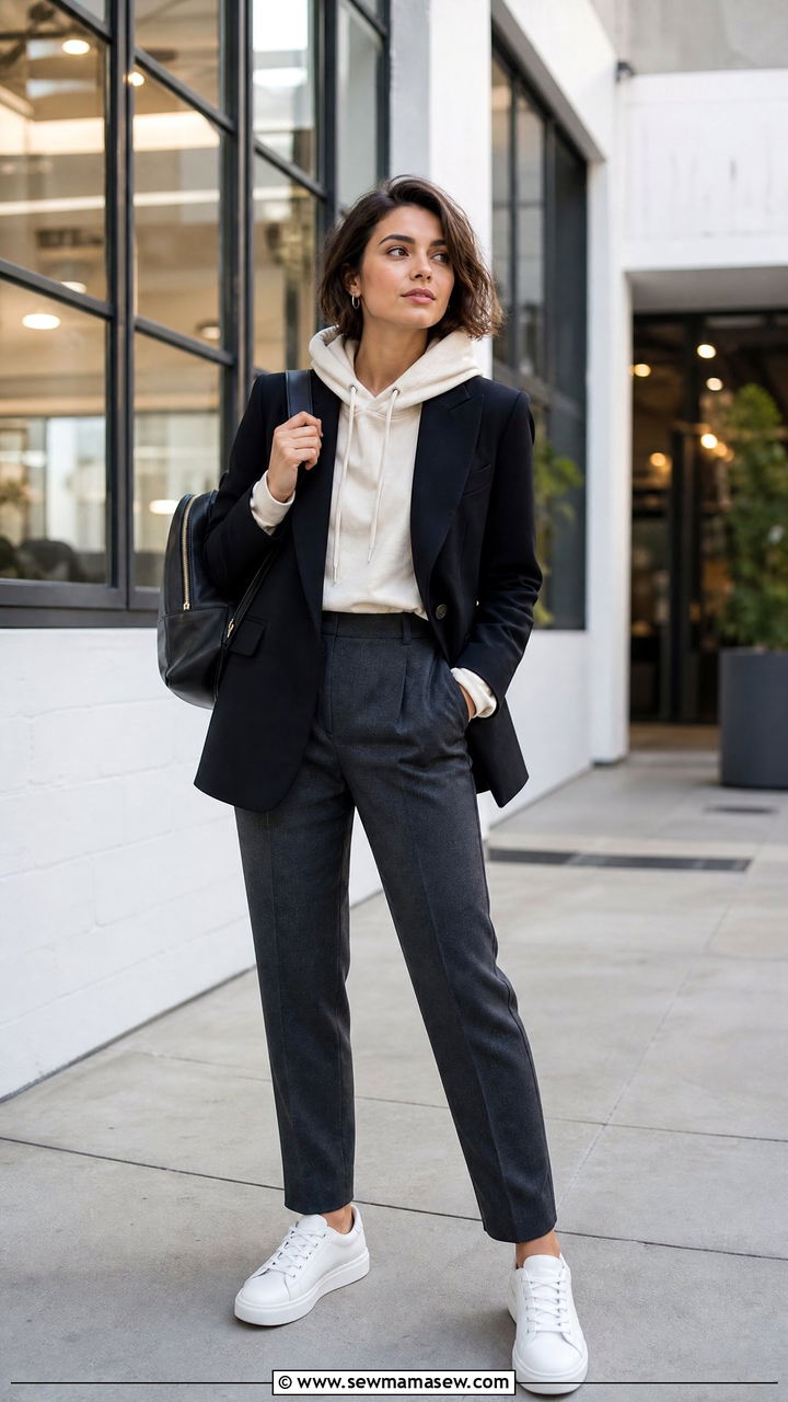Blazer with hoodie and tailored pants outfit NYC - 40 What to wear in New York