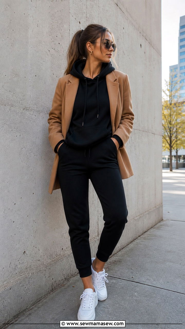 Blazer with joggers and a hoodie - 40 blazer outfits for women