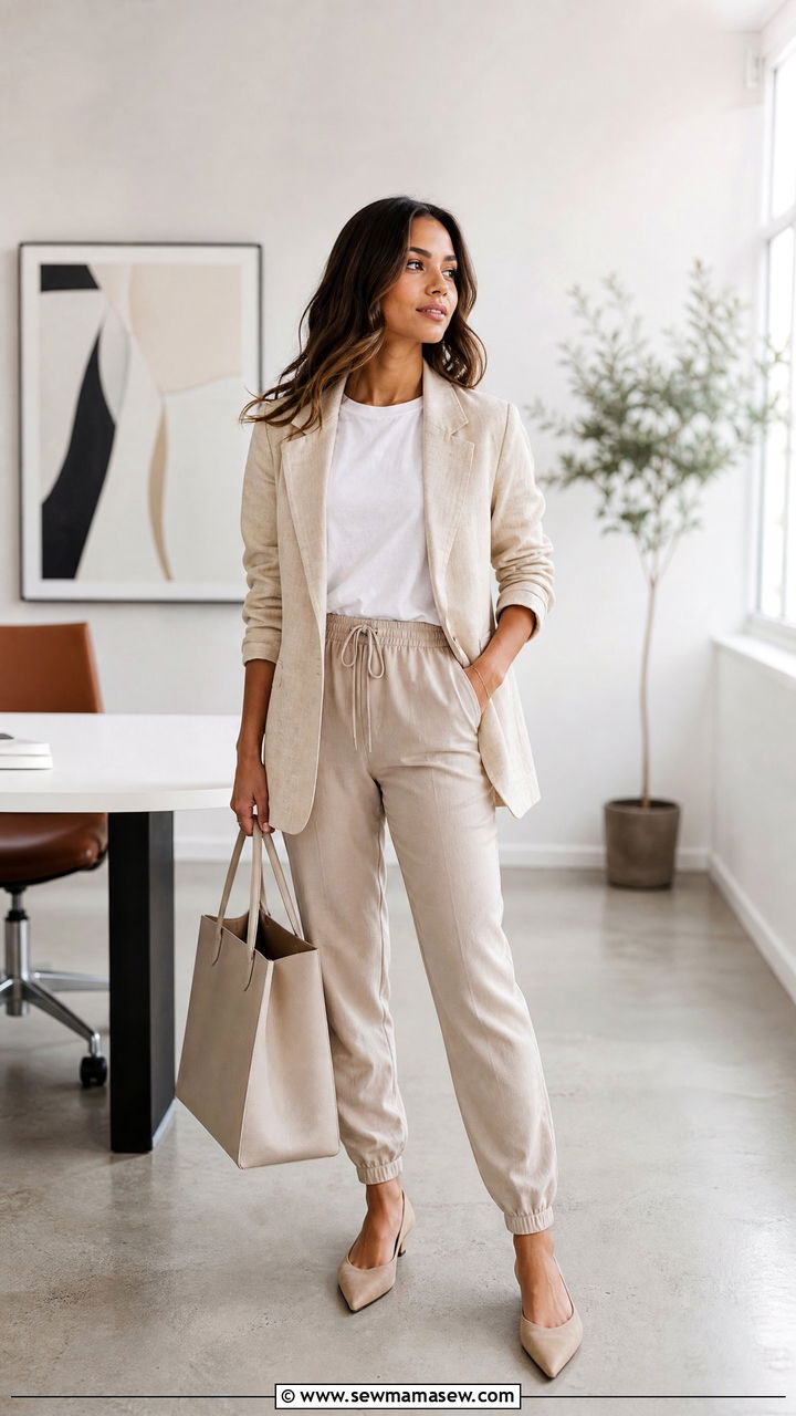Blazer with joggers and a tee - 30 Summer outfits with joggers