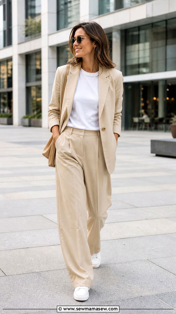 Blazer with matching trousers and sneakers - 40 blazer outfits for women
