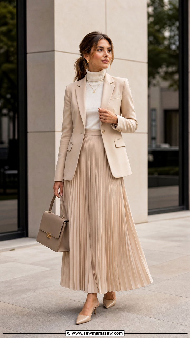 Blazer with pleated maxi skirt - 35 maxi skirt outfits for women