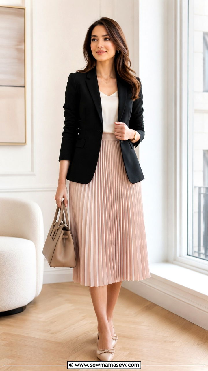 Blazer with pleated midi skirt - 30 Office outfits with blazer