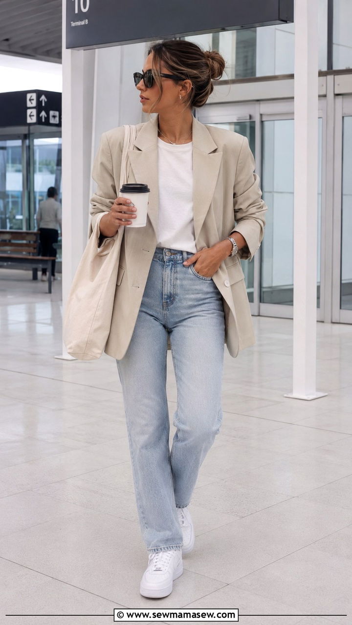 Blazer with straight leg jeans and a button down - 30 Straight leg jeans outfit ideas with a blazer