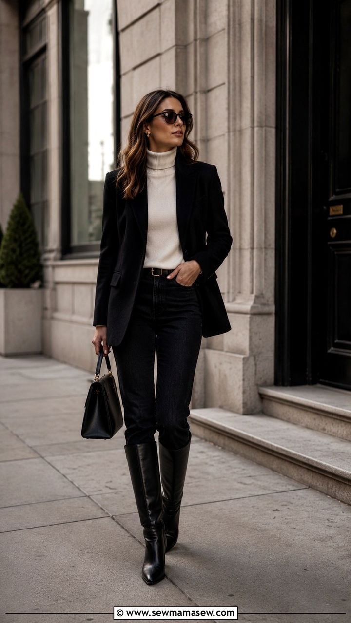 Blazer with straight leg jeans and a white t shirt - 30 Straight leg jeans outfit ideas with a blazer