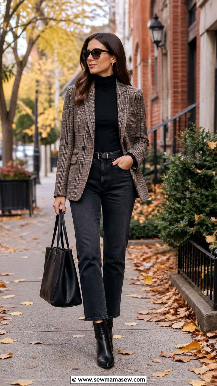 Blazer with straight leg jeans and ballet flats - 30 Straight leg jeans outfit ideas with a blazer
