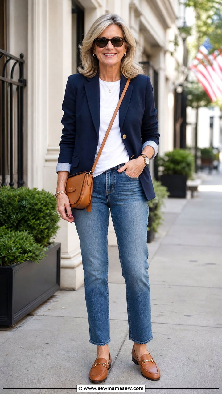 Blazer with straight leg jeans outfit - 20 60 year old woman outfit ideas