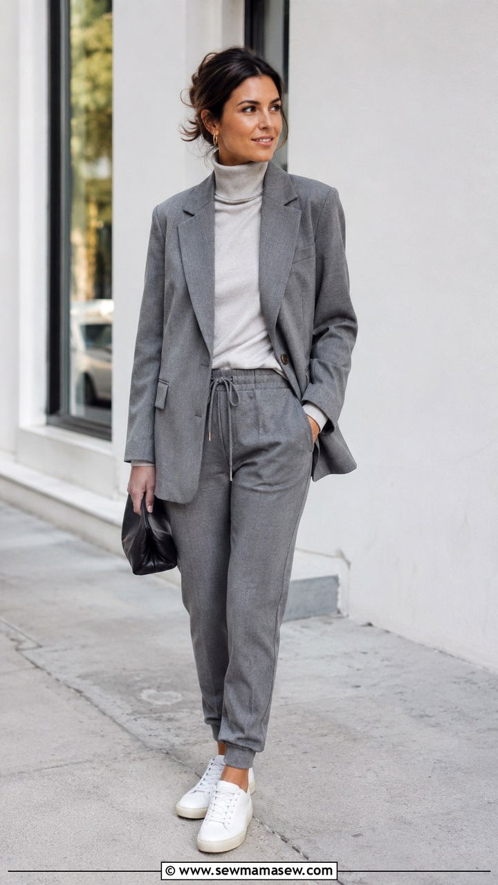 Blazer with tailored joggers - 30 Office outfits with blazer