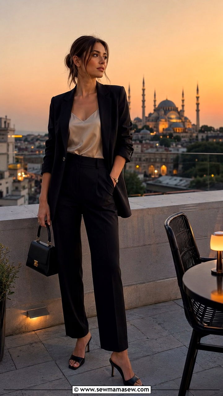 Blazer with tailored trousers Istanbul evening smart casual outfit - 30 Istanbul outfit ideas
