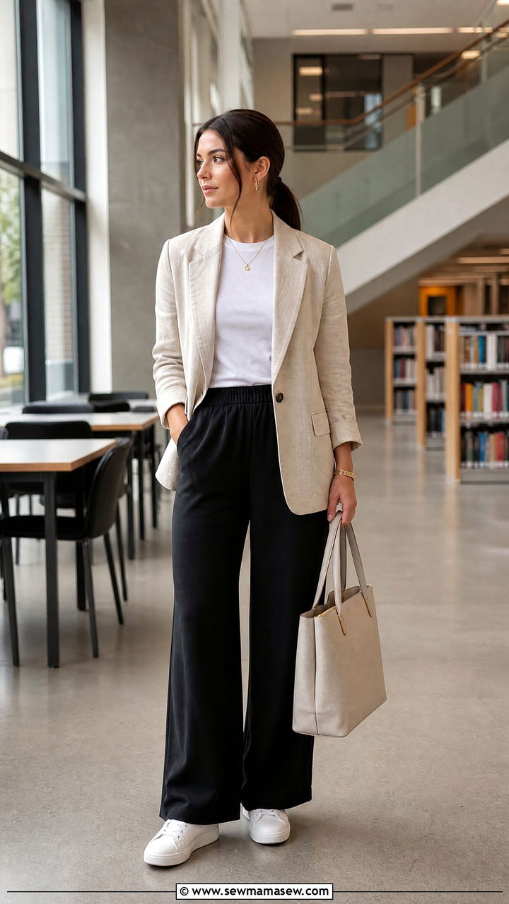 Blazer with white tee and wide leg trousers - 30 College study session outfit ideas