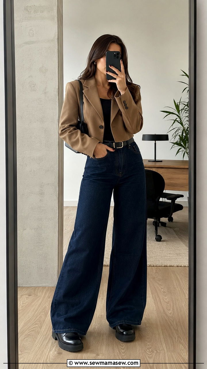 Blazer with wide leg jeans - 30 Office outfits with blazer