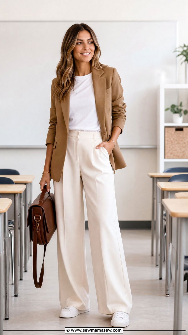 Blazer with wide leg pants teacher outfit - 30 Substitute teacher outfit ideas