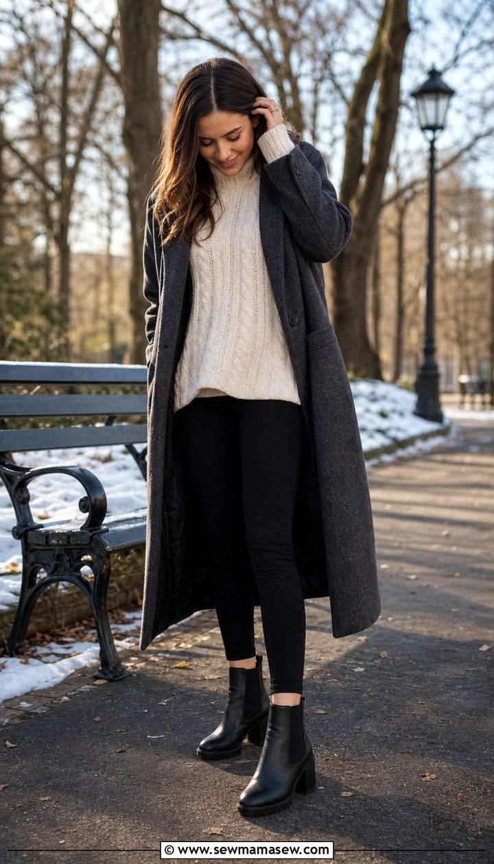 Block Heel Chelsea Boots with Leggings and Oversized Sweater - 35 block heel outfit ideas