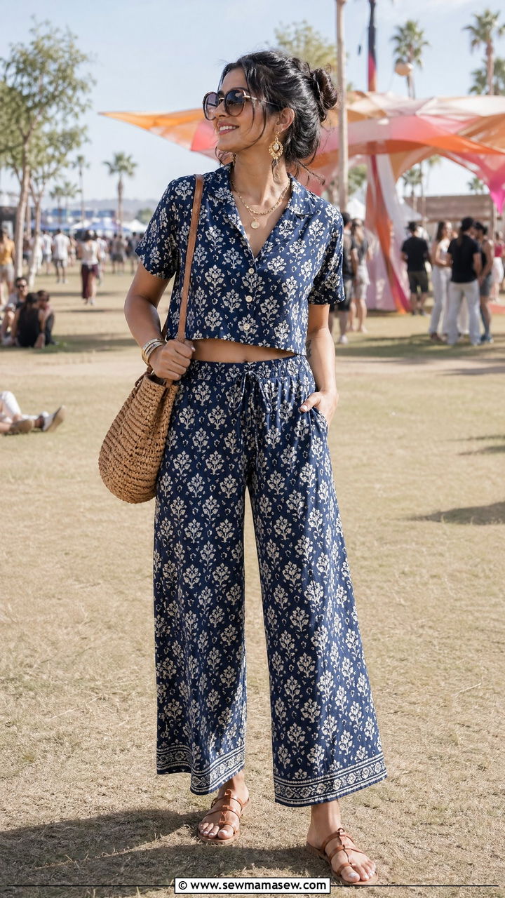 Block Print Co Ord Set With Strappy Sandals - 35 festival outfits