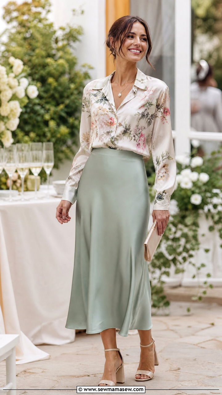Blouse Tucked Into Midi Skirt With Block Heels - 25 Nepo kid outfit ideas