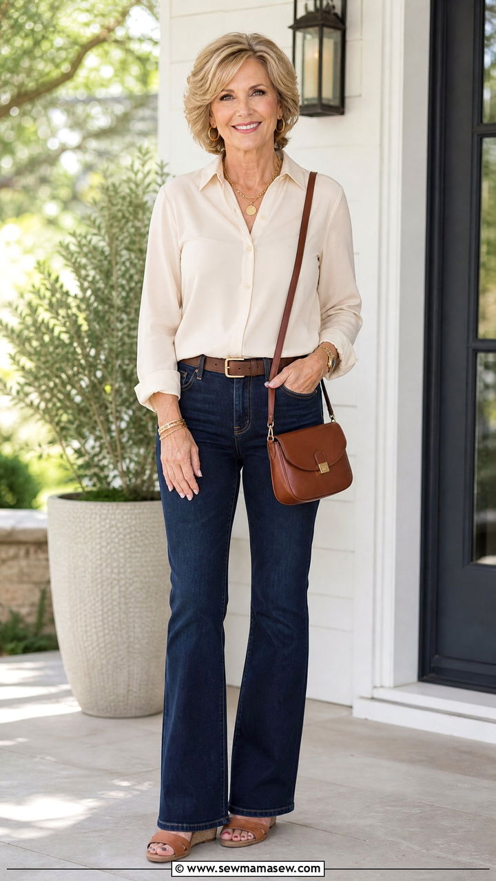 Blouse With Bootcut Jeans - 30 Modest outfits for women over 50