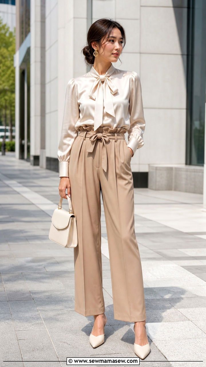 Blouse With Paper Bag Waist Trousers And Pointed Mules - 40 Casual wedding guest outfits