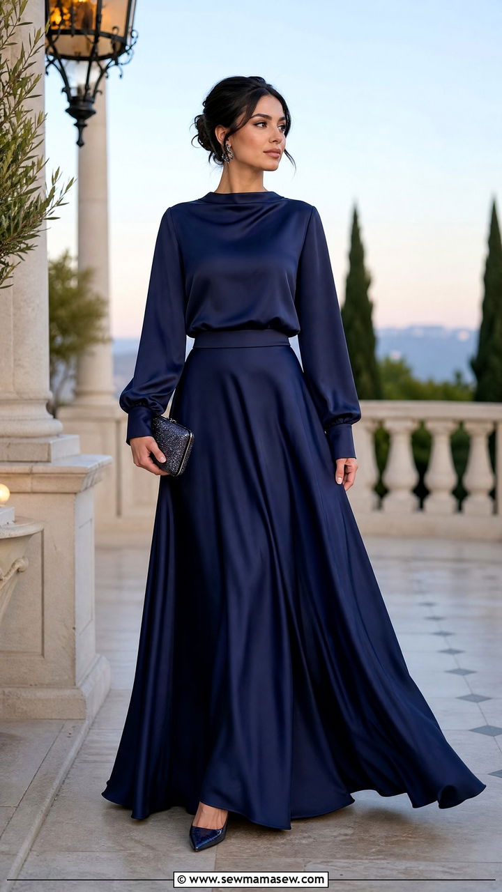 Blouse and Maxi Skirt Evening Set - 25 Matching set outfit ideas modest