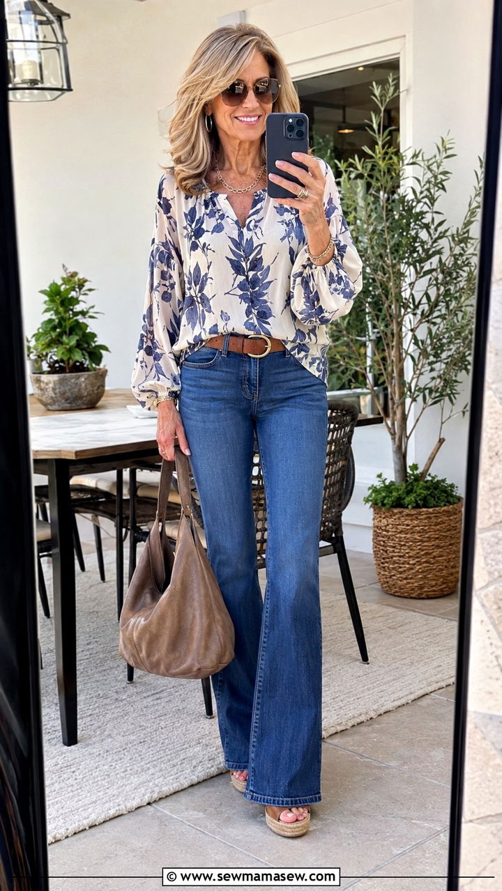 Blouse with Bootcut Jeans Outfit - 30 Trendy outfits for women over 50