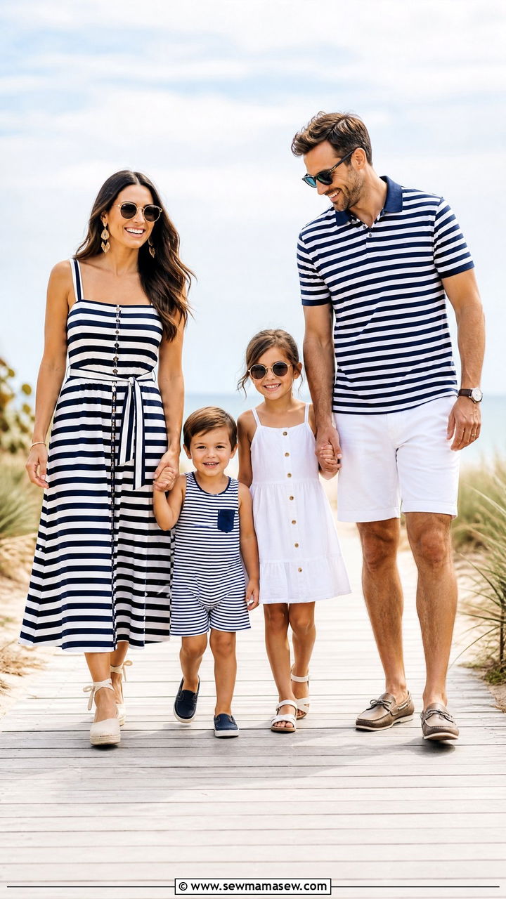 Blue And White Stripe Family Outfit - 30 Matching spring family outfits