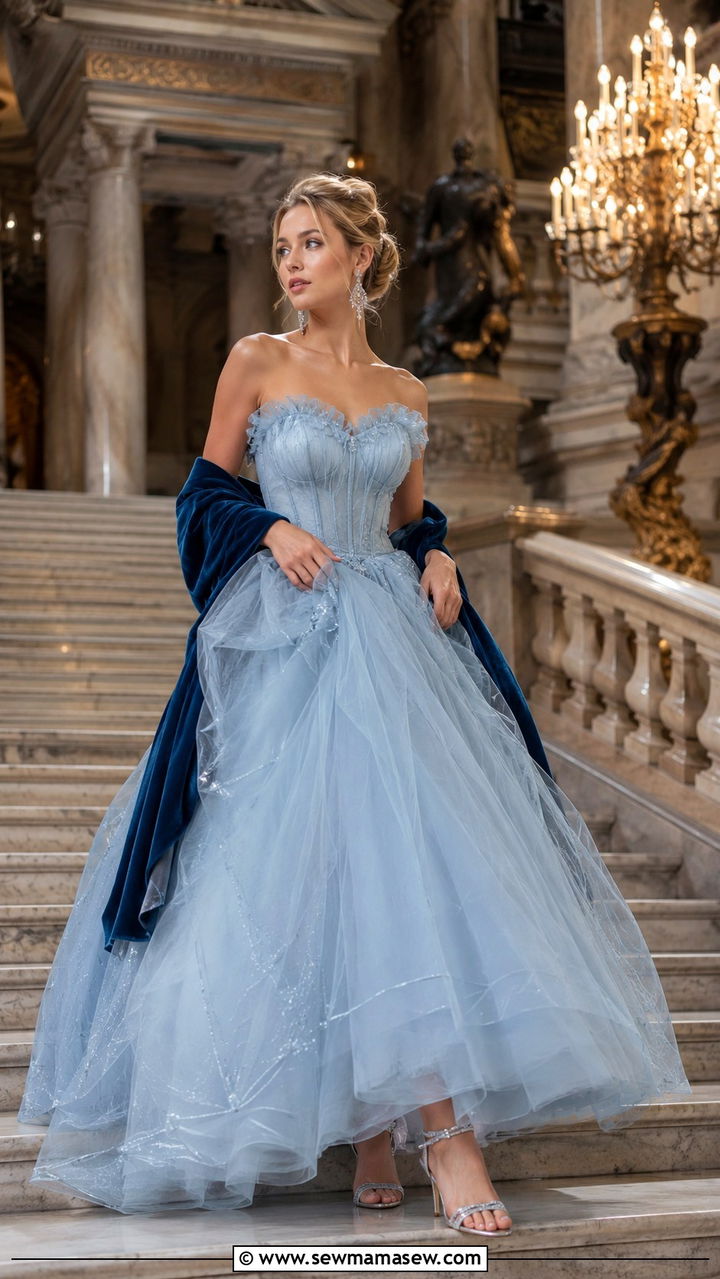 Blue Cinderella Ball Gown With Chandelier Earrings - 30 Opera outfit ideas