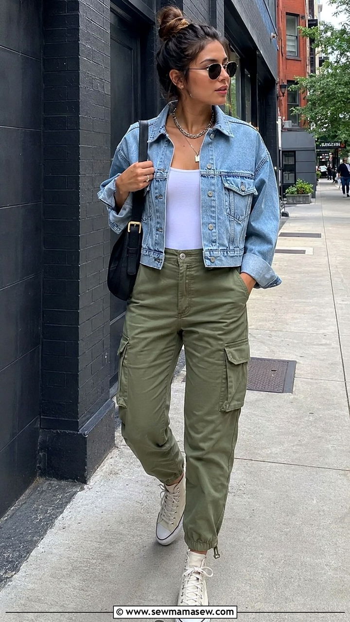 Blue Denim Jacket With Cargo Pants Outfit - 30 Denim blue outfit ideas