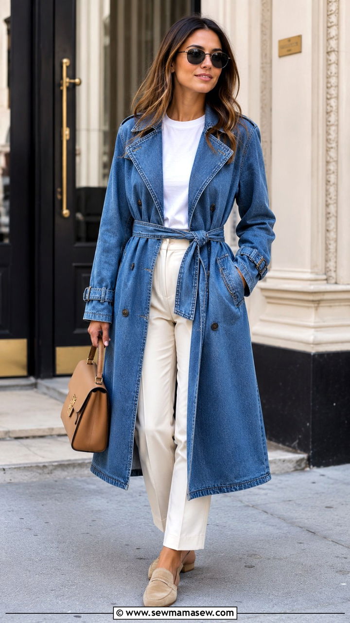 Blue Denim Trench Coat Outfit - 30 Denim blue outfit ideas