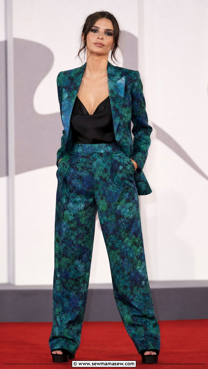 Blue and green floral suit - 20 French girl outfit ideas Lea Seydoux