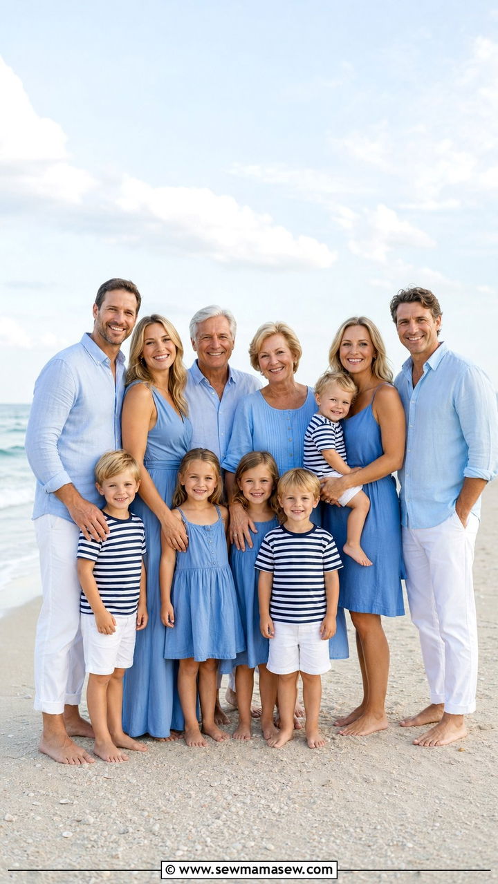 Blue and white coordinated family reunion outfit - 25 Family reunion outfit ideas matching