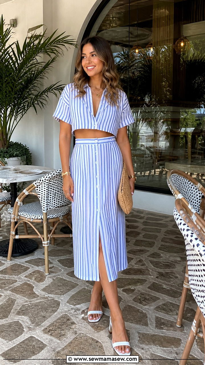 Blue and white striped two piece set outfit - 40 Blue and white outfit ideas