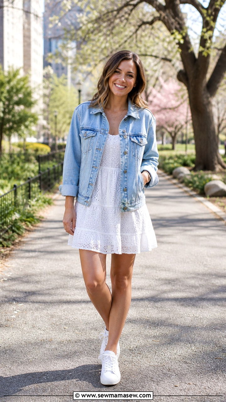 Blueberry Milk Denim Jacket and White Sundress - 40 Blueberry milk outfit ideas
